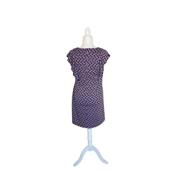 Tyler Böe Pink & Navy Geo Print Ruffle Sleeve Sheath Dress – Size M - Picture 3 of 8